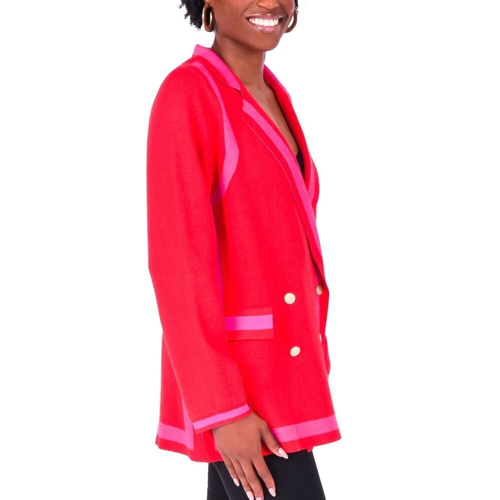Emily McCarthy Sloane Sweater Blazer in "Cranberry" Red Pink Stripe Size Small
